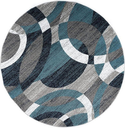 Rugshop Contemporary Abstract Circles Perfect for high Traffic Areas of Your Living Room,Bedroom,Home Office,Kitchen Round Rug 6' 6" Blue (6' 6" Diameter)