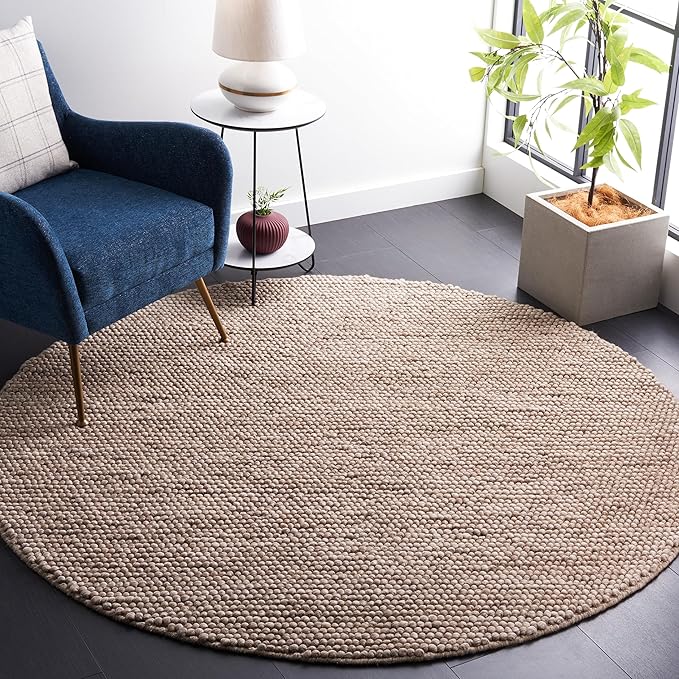 SAFAVIEH Natura Collection Area Rug - 10' Round, Brown, Handmade Wool Blend, Textured Design, Ideal for Living Room, Bedroom, Dining Space (NAT620T)