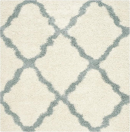 SAFAVIEH Dallas Shag Collection Area Rug - 6' Square, Ivory & Light Blue, Trellis Design, Non-Shedding & Easy Care, 1.5-inch Thick Ideal for High Traffic Areas in Living Room, Bedroom (SGD257J)