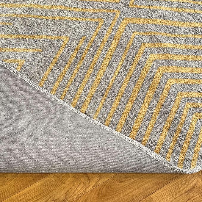 Alfa Rich 7x10 Geometric Gray Gold Washable Area Rugs for Living Room Bedroom Kitchen Cotton Rug