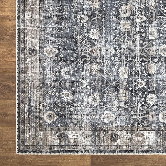 Bloom Rugs Washable Non-Slip 4' x 6' Rug - Black/Brown Traditional Area Rug for Living Room, Bedroom, Dining Room, and Kitchen - Exact Size: 4' x 6'