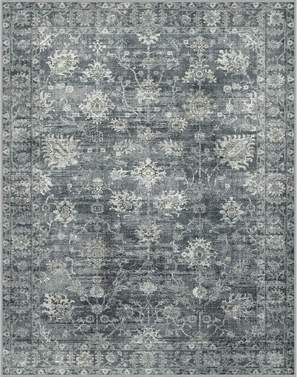 GENIMO 8x10 Area Rugs for Living Room, Machine Washable Non Slip Vintage Rugs, Low Pile Lightweight Chenille Print Rug for Bedroom, Dining Room, Home Office, Ashen Taupe