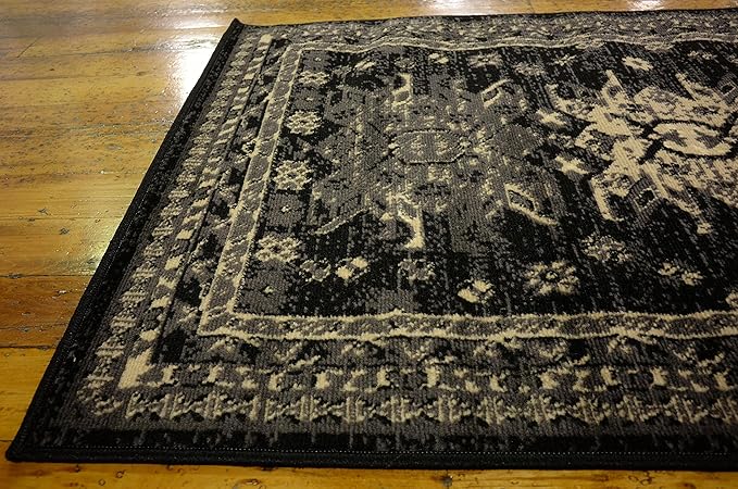 Unique Loom Taftan Collection Border Geometric Tribal Inspired Design Area Rug (2' 7 x 10' 0 Runner, Black/ Gray)