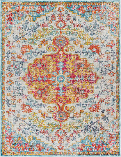 Livabliss Odelia Vintage Bohemian Area Rug,7'10" x 10'3",Orange/Aqua