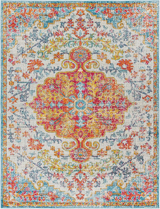 Livabliss Odelia Vintage Bohemian Area Rug,7'10" x 10'3",Orange/Aqua