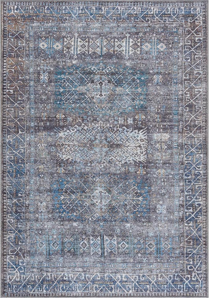 Bloom Rugs Washable 6' x 9' Rug - Slate Gray/Blue Traditional Area Rug for Living Room, Bedroom, Dining Room, and Kitchen - Exact Size: 6' x 9'