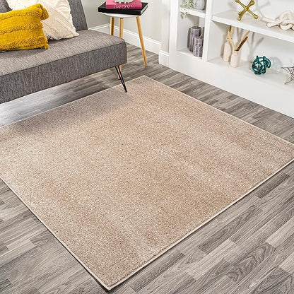 JONATHAN Y Haze Solid Low-Pile Beige 9x9 Square Indoor Area Rug, Coastal,Bohemian,Minimalist,Classic, Easy-Cleaning for Living Room,Bedroom,Kitchen,Pet Friendly,Non-Shedding (SEU100G-9SQ)