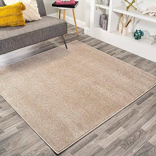 Eyely UES100G-7SQ Supersoft Haze Solid Low-Pile Indoor Area Rug, Coastal, Bohemian, Minimalist, Classic, Casual for Bedroom,Kitchen,Living Room,Non Shedding,Easy-Washing, Beige, 7' Square