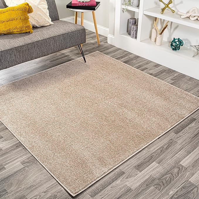 JONATHAN Y Haze Solid Low-Pile Beige 7x7 Square Indoor Area Rug, Coastal,Bohemian,Minimalist,Classic, Easy-Cleaning for Living Room,Bedroom,Kitchen,Pet Friendly,Non-Shedding (SEU100G-7SQ)