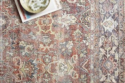 Loloi Layla Collection LAY-02 Spice/Marine 7'-6" x 9'-6" .13" Thick Area Rug, Soft, Durable, Vintage Inspired, Distressed, Low Pile, Non-Shedding, Easy Clean, Printed, Living Room Rug