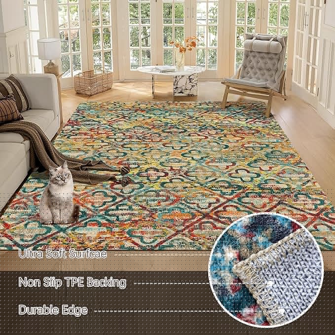 RUGSURE Washable Area Rugs, 3' x 5 ' - 1/6 Thick - Stain & Water Resistant Non-Slip - Perfect Resistant Rug for Living Room, Bedroom, Nursery, Pet & Child Friendly, Vibrant Colors Rugs, Multicolor