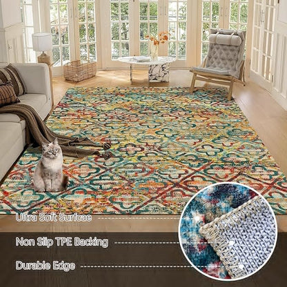 RUGSURE Washable Area Rugs, 3' x 5 ' - 1/6 Thick - Stain & Water Resistant Non-Slip - Perfect Resistant Rug for Living Room, Bedroom, Nursery, Pet & Child Friendly, Vibrant Colors Rugs, Multicolor