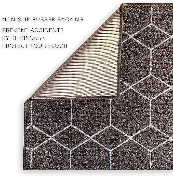 Custom Made Runner Rug for Kitchen Foyer Hallway Entry Choose Your Length Size 26 Inch Wide Geometric Lattice Design Brown Color (49 feet x 26 inch)
