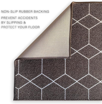 Custom Made Runner Rug for Kitchen Foyer Hallway Entry Choose Your Length Size 26 Inch Wide Geometric Lattice Design Brown Color (18 feet x 26 inch)
