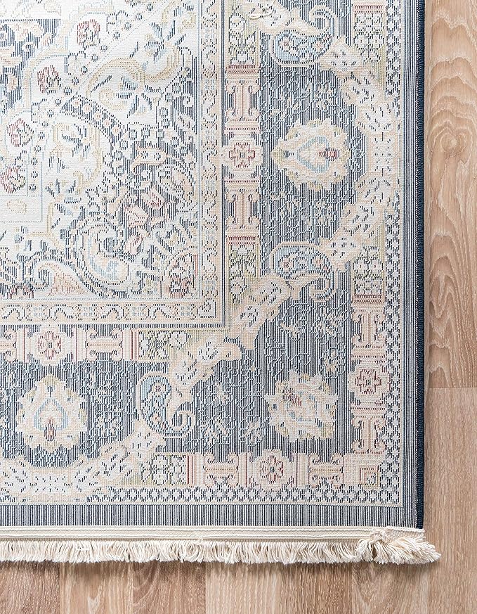 Unique Loom Narenj Collection Classic Traditional Medallion Textured Design Area Rug, 5 x 8 ft, Navy Blue/Tan