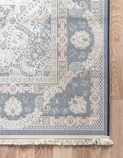 Unique Loom Narenj Collection Classic Traditional Medallion Textured Design Area Rug, 8 x 10 ft, Navy Blue/Tan