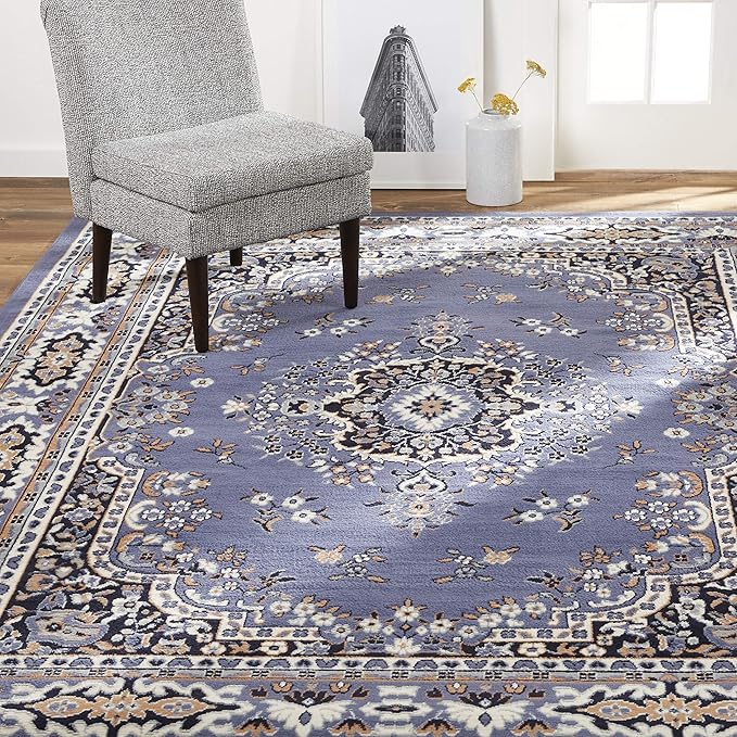 Home Dynamix Premium Sakarya Traditional Medallion Border Area Rug, Country Blue, 9'2"x12'5" Rectangle
