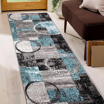 Rugshop Contemporary Circle Design Runner Rug, Fade-Resistant Carpet for Hallway, Kitchen, or Entryway, Gray, 2' x 10'