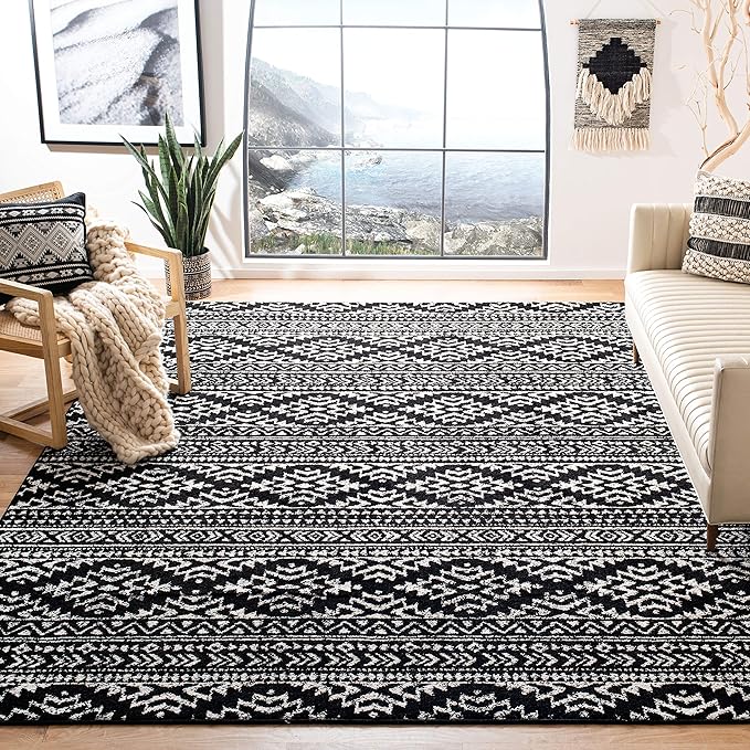 SAFAVIEH Area Rug 9x12 - Tulum Collection - Large - Black & Ivory, Moroccan Boho Tribal Design, Non-Shedding & Easy to Clean, Ideal for Living Room, Bedroom, Dining Space (TUL272Z)
