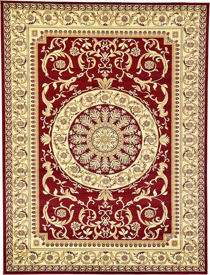 Unique Loom Versailles Collection Traditional Classic Medallion Floral Motif Area Rug (9' 0 x 12' 0 Rectangular, Burgundy/ Ivory)