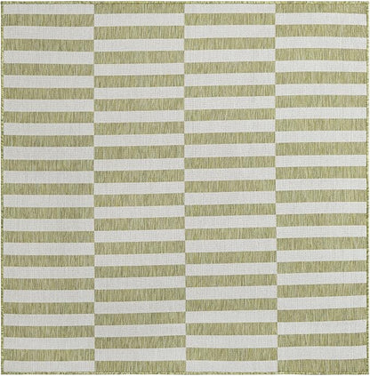 Unique Loom Outdoor Striped Collection Area Rug - Striped (5' 1" Square Green/Ivory)
