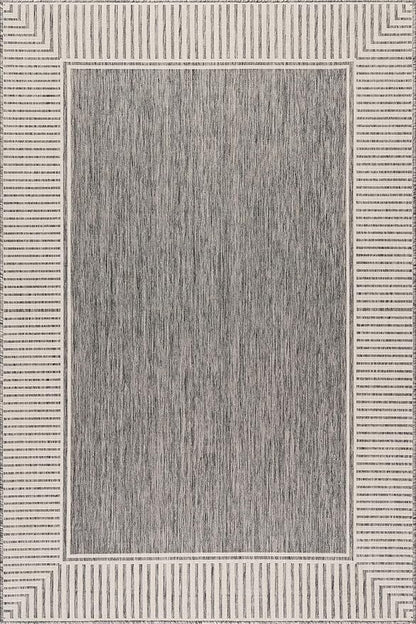 Nuloom Asha Grey/Ivory, 6'7" x 9', Casual, Striped Border, Soft and Cozy, High Traffic, Stain Resistant, Easy Clean, Durable Area Rug for Indoor/Outdoor Patio, Deck, Porch, Garden, Courtyard