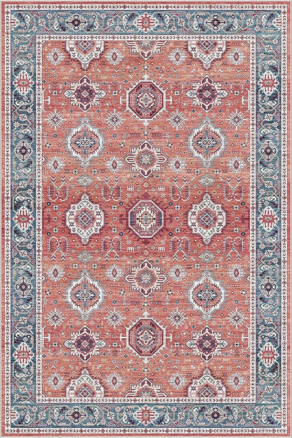 Dripex Vintage Washable Area Rug - 5x8 Distressed Rugs for Living Room Bedroom Oriental Medallion Floral Print Carpet Low-Pile Indoor Soft Non-Slip Accent Rug Farmhouse Office Home Decor