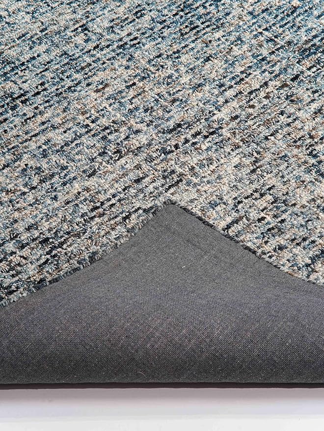 Hand Tufted Wool ECO-Friendly Area Rugs - 8'x10', Rectangle Shape, Dark & Blue, Solid Plain Design, High Pile Thick Handmade Area Rugs for Living Room, Bed Room (KWC111)