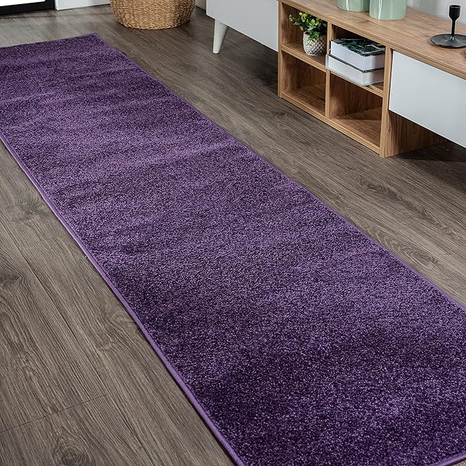 Eyely UES100N-212 Supersoft Haze Solid Low-Pile Indoor Runner Rug, Coastal, Bohemian, Minimalist, Classic, Casual for Bedroom,Kitchen,Living Room,Non Shedding,Easy-Washing, Purple, 2 X 12