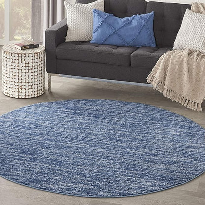 Nourison Home Nourison Essentials Navy Blue 6' x Round Area Rug - Easy Clean, Non Shedding, Bed Room, Living Room, Dining Room, Kitchen (6' x Round)