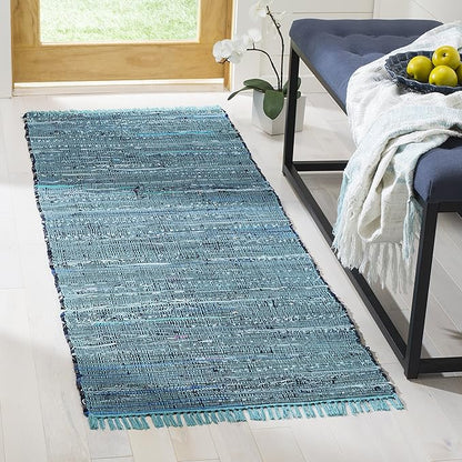 SAFAVIEH Rag Rug Collection Runner Rug - 2'3" x 12', Blue & Multi, Handmade Boho Stripe Cotton, Ideal for High Traffic Areas in Living Room, Bedroom (RAR121B)