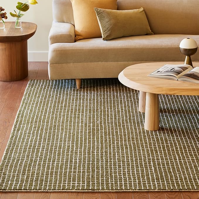 Rugs USA Melrose Checked Wool Area Rug - 5x8 Area Rug Contemporary Moss/Ivory for Living Room Bedroom Dining Room Kitchen