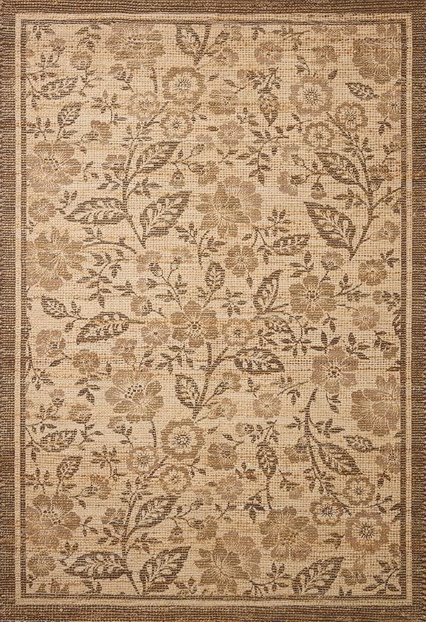 Loloi Chris Loves Julia Rue Collection RUE-03 Bark/Mocha 8'-6" x 11'-6" Area Rug Jute Neutral Floral Living Room Bedroom Rug