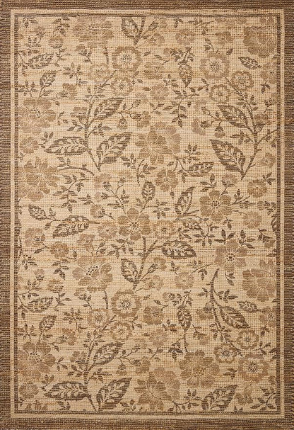 Loloi Chris Loves Julia Rue Collection RUE-03 Bark/Mocha 3'-6" x 5'-6" Accent Rug Jute Neutral Floral Living Room Bedroom Rug