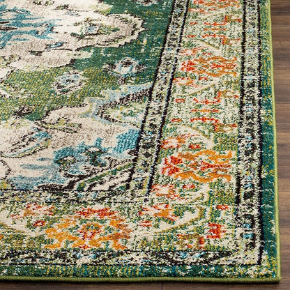 SAFAVIEH Monaco Collection Runner Rug - 2'2" x 6', Forest Green & Light Blue, Medallion Distressed Design, Non-Shedding & Easy Care, Ideal for High Traffic Areas in Living Room, Bedroom (MNC243F)