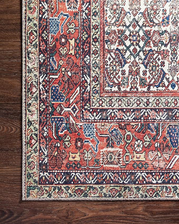 Loloi Layla Collection LAY-12 Ivory/Brick 2'-6" x 9'-6" .13" Thick Runner Rug, Soft, Durable, Vintage Inspired, Distressed, Low Pile, Non-Shedding, Easy Clean, Printed, Living Room Rug