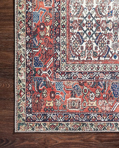 Loloi Layla Collection LAY-12 Ivory/Brick 5'-0" x 7'-6" .13" Thick Area Rug, Soft, Durable, Vintage Inspired, Distressed, Low Pile, Non-Shedding, Easy Clean, Printed, Living Room Rug