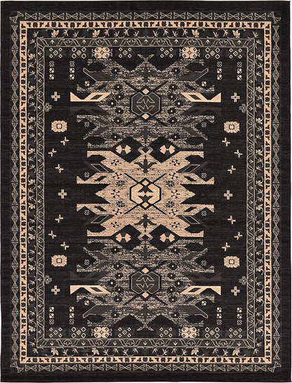 Unique Loom Taftan Collection Border Geometric Tribal Inspired Design Area Rug (7' 0 x 10' 0 Rectangular, Black/ Gray)