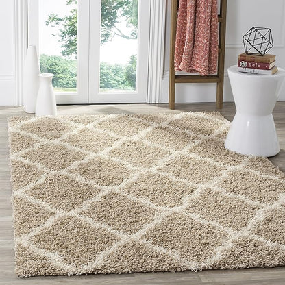SAFAVIEH Dallas Shag Collection Area Rug - 8'6" x 12', Beige & Ivory, Trellis Design, Non-Shedding & Easy Care, 1.5-inch Thick Ideal for High Traffic Areas in Living Room, Bedroom (SGD257D)