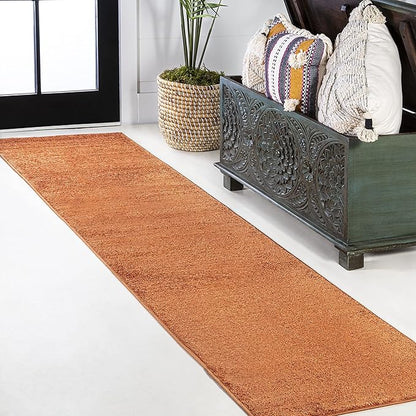 Eyely UES100M-210 Supersoft Haze Solid Low-Pile Indoor Runner Rug Casual;Contemporary;Solid;Traditional, Bedroom, Kitchen, Living Room, Easy-Cleaning, Non-Shedding, 2 X 10, Orange