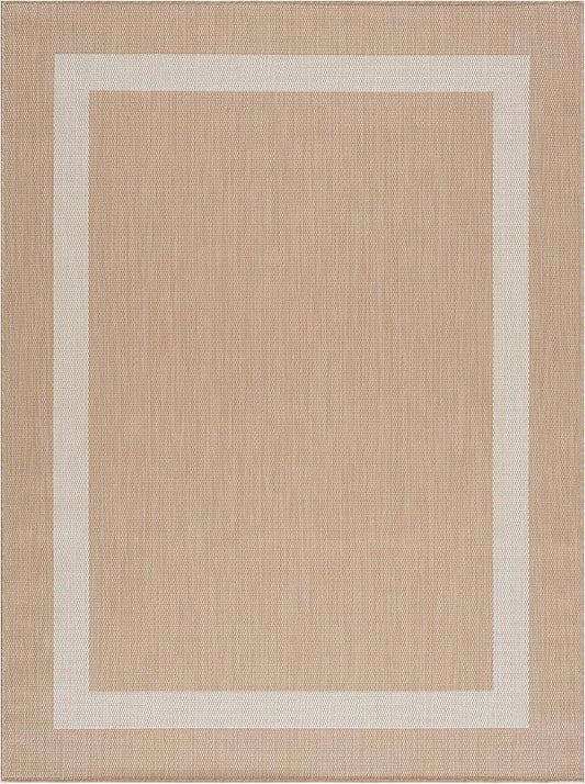 CAMILSON Outdoor Rug 9x12, Large Modern Outside Rugs for Patios Porches Waterproof Durable Washable Non-Shedding, Easy-to-Clean Indoor Outdoor Area Carpet (9 x 12, Bordered - Beige/White)