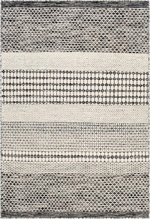 Mark&Day Wool Rugs, 6x9 Tervoort Global Black Area Rug, Blue Beige Carpet for Living Room, Bedroom or Kitchen (6' x 9')