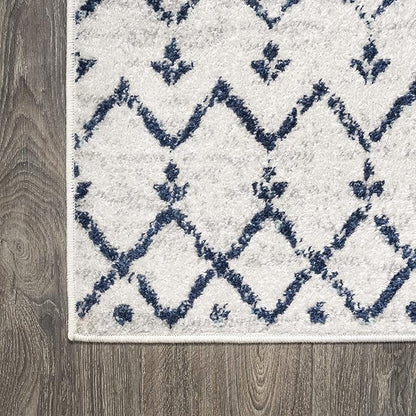 JONATHAN Y Boho Vintage Diamond Cream/Navy Indoor Area Rug 4X6 ft, Moroccan Hype for Living Room, Bedroom, Kitchen, Office, Easy-Cleaning, High Traffic, Pet-Friendly, Non-Shedding (MOH101F-4)