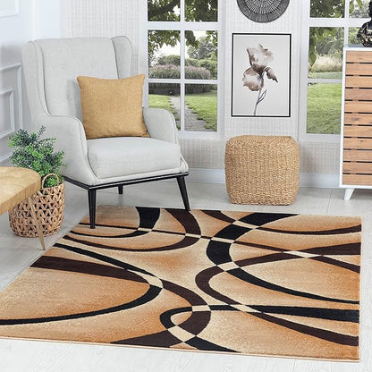 GLORY RUGS Modern Large Area Rug 8x10 Brown Swirls Carpet Bedroom Living Room Contemporary Dining Accent Sevilla Collection 4816 (8x10, Brown)
