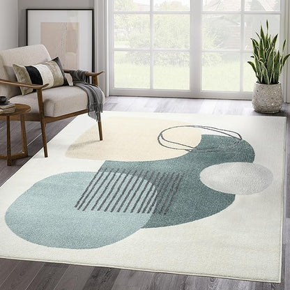 Abani Deco Collection Area Rug -Cream/Green Minimalist Design -6' x 9' - Easy to Clean - Durable for Kids and Pets - Non-Shedding - Medium Pile - Soft Feel - for Living Room, Bedroom & Office
