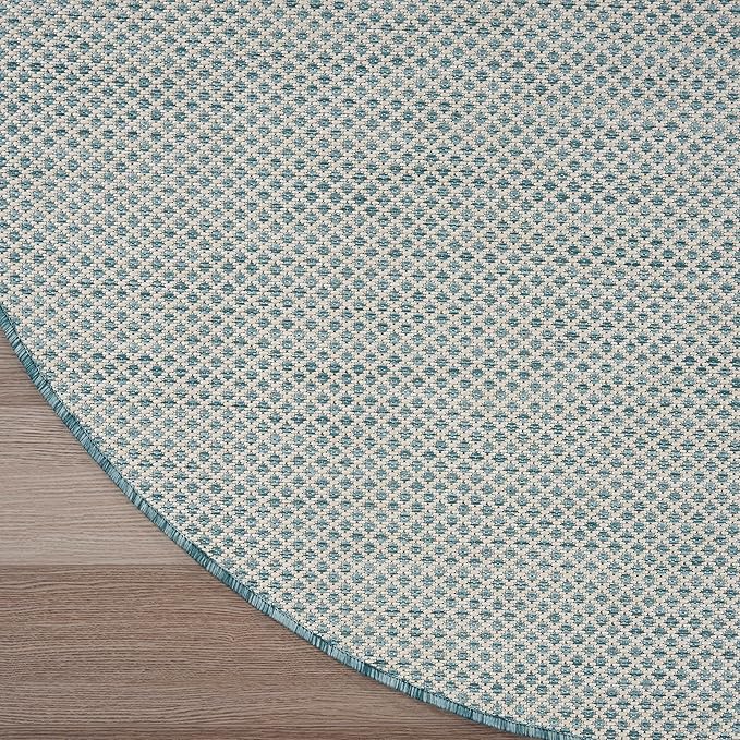 Nourison Home Courtyard Ivory Aqua 5' x Round Area Rug - Easy Clean, Non Shedding, Bed Room, Living Room, Dining Room, Kitchen (5' x Round)