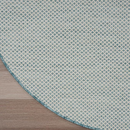 Nourison Home Courtyard Ivory Aqua 5' x Round Area Rug - Easy Clean, Non Shedding, Bed Room, Living Room, Dining Room, Kitchen (5' x Round)