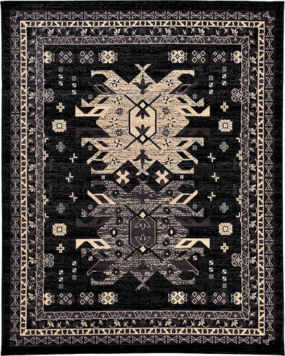 Unique Loom Taftan Collection Border Geometric Tribal Inspired Design Area Rug (8' 0 x 10' 0 Rectangular, Black/ Gray)