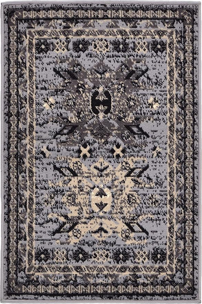 Unique Loom Taftan Collection Border Geometric Tribal Inspired Design Area Rug (2' 2 x 3' 0 Rectangular, Gray/ Black)