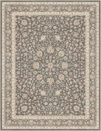 Well Woven Asha Rome Charcoal Brown 9'10" x 13' Area Rug - Oriental Floral Pattern, Easy Clean, Floor-Friendly Backing - for Living Room, Bedroom, and Dining Room
